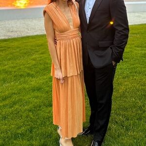 Sabina Musayev Ophelia Plisse Dress in Tangerine Size S